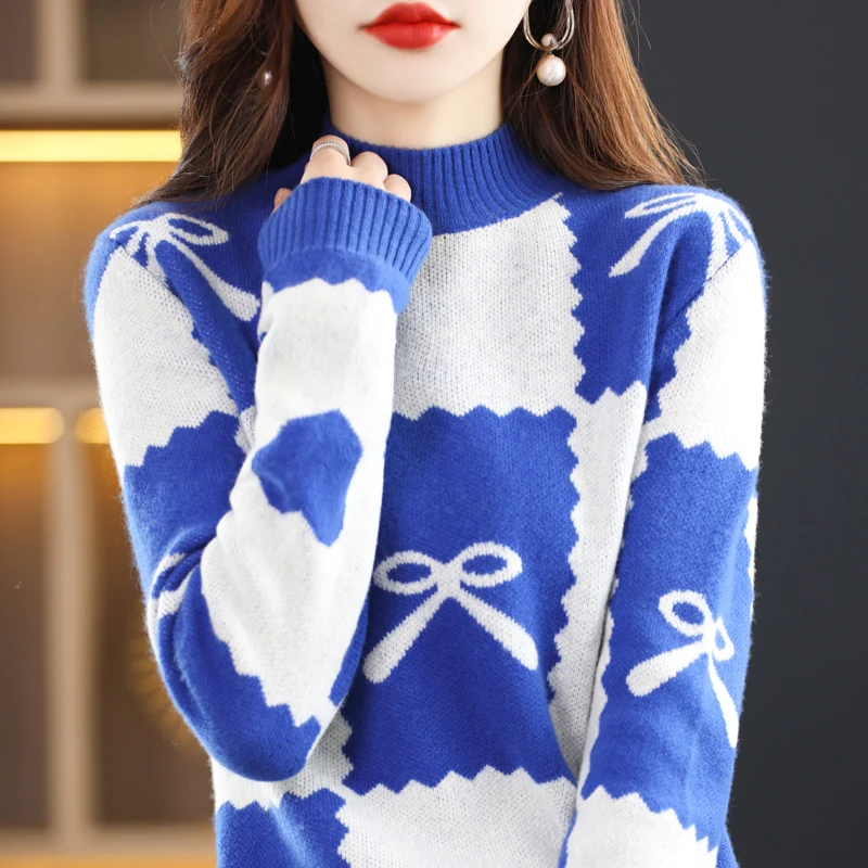100% čistá vlna sveter Žien pol vysoký golier pulóver Jeseň a v zime nový bežné farby zodpovedajúce pletené top Fashion sveter Obrázok 4