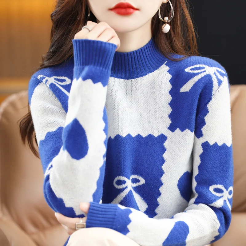 100% čistá vlna sveter Žien pol vysoký golier pulóver Jeseň a v zime nový bežné farby zodpovedajúce pletené top Fashion sveter Obrázok 5