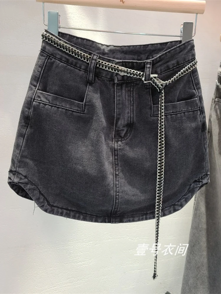 IN Bežné Kolo Arc Anti-Expozície Krátke Blue Denim Sukne Ženy Letné Nový kórejský Módne Žena Mini Hip Sukne Bez Pásu Obrázok 2