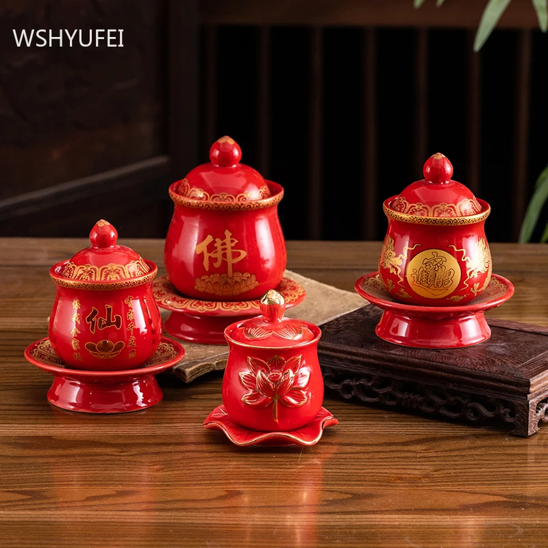 1 ks Čínsky Štýl svätenej Vody Pohár Keramiky Boh Bohatstvo Slúži Hrnčeky Uctievanie Budhu Lotus Ponúka Poháre Budhistické Dodávky Obrázok 0