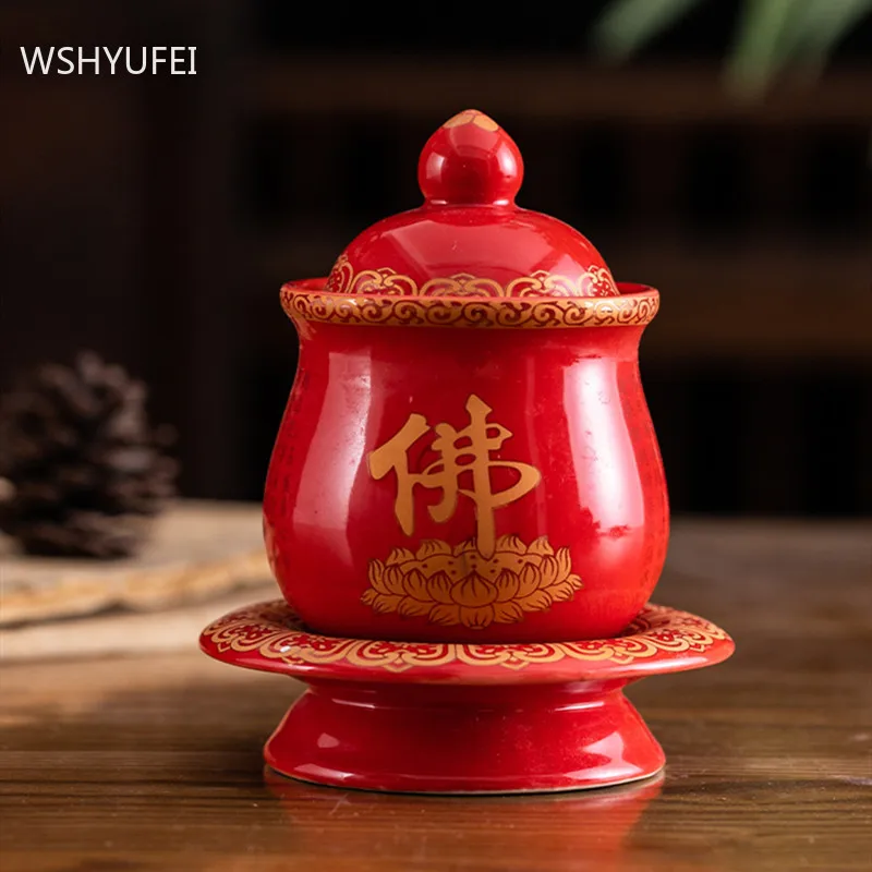 1 ks Čínsky Štýl svätenej Vody Pohár Keramiky Boh Bohatstvo Slúži Hrnčeky Uctievanie Budhu Lotus Ponúka Poháre Budhistické Dodávky Obrázok 2