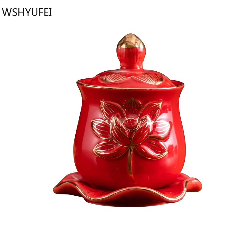 1 ks Čínsky Štýl svätenej Vody Pohár Keramiky Boh Bohatstvo Slúži Hrnčeky Uctievanie Budhu Lotus Ponúka Poháre Budhistické Dodávky Obrázok 5