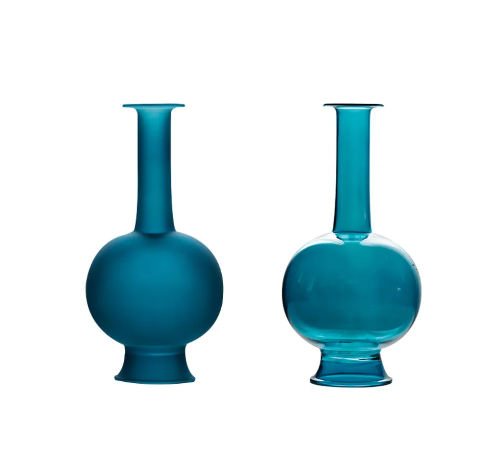 Moderné Páva Modrá Váza Európskej Glazúra Hladené Priehľadné Presklené Váza Ozdoby Obývacia Izba Ploche Kvetinové Vázy, Dekorácie Nové Obrázok 0