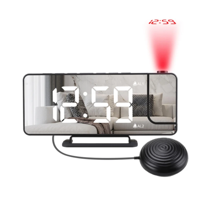 Nové Premietacie Digitálny Budík S Posteľ Shaker,Extra Hlasný Alarm Clock Pre Ťažké Spáč,180Degrees Projektor Obrázok 0