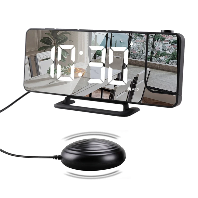 Nové Premietacie Digitálny Budík S Posteľ Shaker,Extra Hlasný Alarm Clock Pre Ťažké Spáč,180Degrees Projektor Obrázok 1