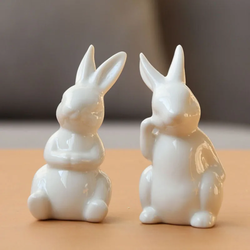 Keramické Roztomilý Pure White Rabbit, Porcelánové Figúrky Tabuľka Domáce Dekorácie Čína Darček Moderná Socha Ručne vyrobeného nábytku Obrázok 3