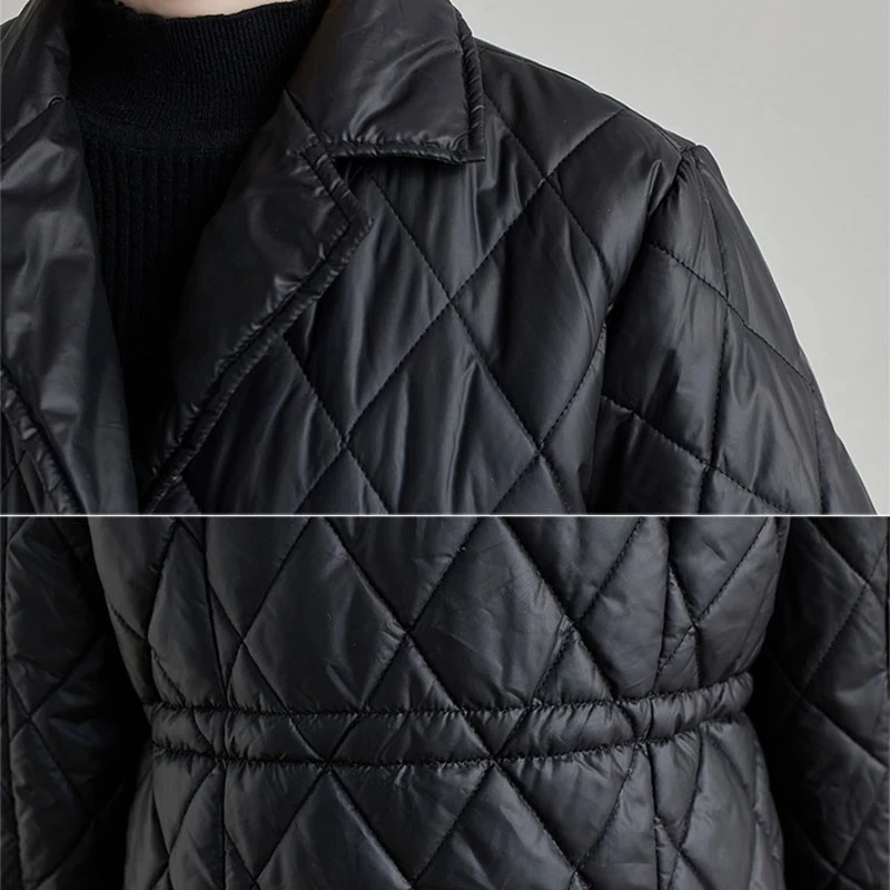 Ženy Bežné Prešívané Kabáty Nový Príchod 2021 Zimné Vintage Nadrozmerná Zase Dole Golier Žena Hrubé Teplé Čierne Bundy Outwear Obrázok 5
