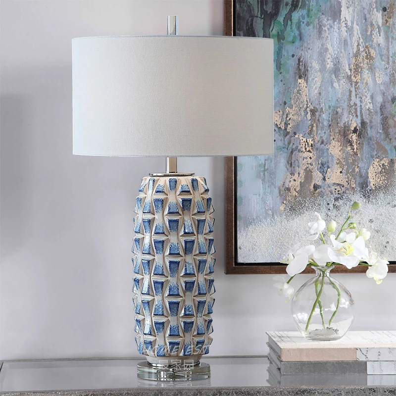 Svetlo luxus, stolná lampa, spálne, nočná lampa moderného jednoduché taliansky návrhár obývacia izba Blue Villa keramická stolná lampa Obrázok 3
