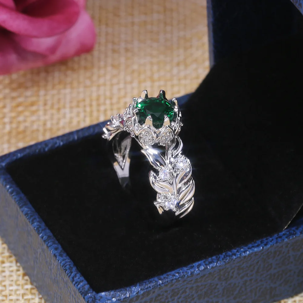 Klasické Luxusné Strom Leaf Ženy AAA Zirkón Snubné Prstene pre Ženy Večný Zelený CZ Kryštálmi Krúžok Kúzlo Ženy Koktail Šperky Obrázok 0