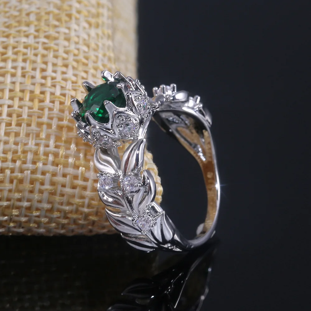 Klasické Luxusné Strom Leaf Ženy AAA Zirkón Snubné Prstene pre Ženy Večný Zelený CZ Kryštálmi Krúžok Kúzlo Ženy Koktail Šperky Obrázok 1