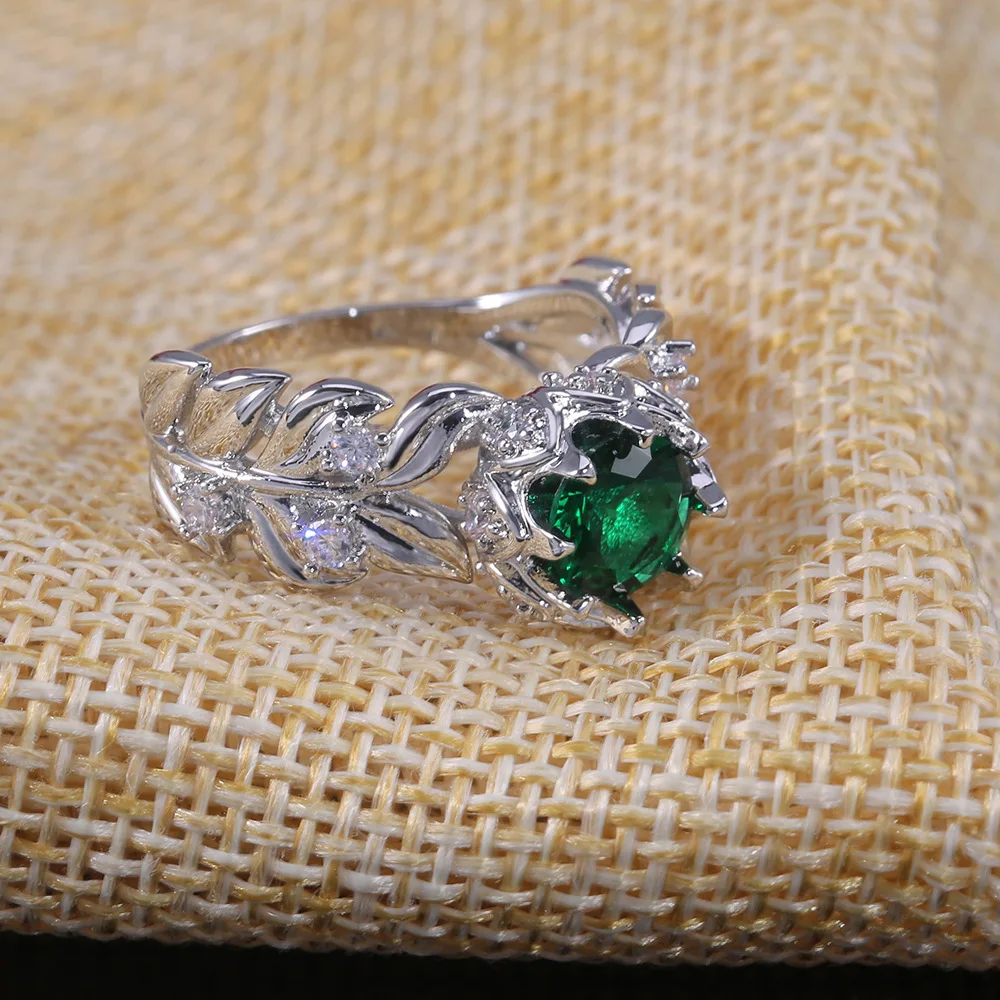 Klasické Luxusné Strom Leaf Ženy AAA Zirkón Snubné Prstene pre Ženy Večný Zelený CZ Kryštálmi Krúžok Kúzlo Ženy Koktail Šperky Obrázok 2