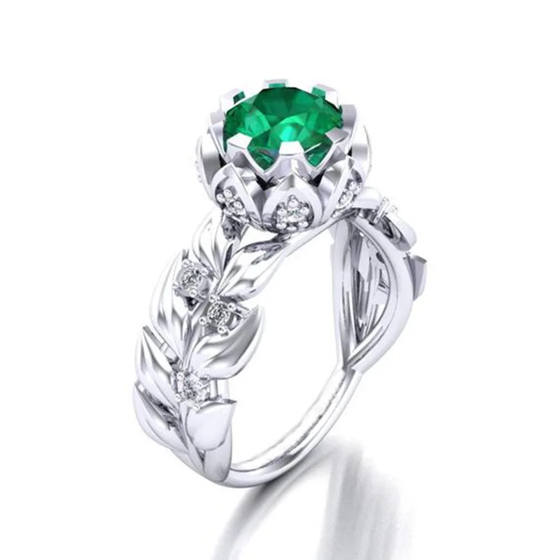 Klasické Luxusné Strom Leaf Ženy AAA Zirkón Snubné Prstene pre Ženy Večný Zelený CZ Kryštálmi Krúžok Kúzlo Ženy Koktail Šperky Obrázok 3