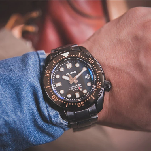 PROXIMA potápačské hodinky pre mužov,pánske automatické hodinky 30 Bar nepremokavé samostatne vietor mechanické náramkové hodinky NH35 sapphire keramická fazeta Obrázok 5