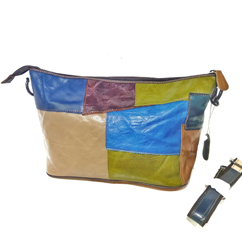 Luxusné nové ovčej kabelka farba patchwork retro štýl jedno rameno šikmé kríž taška kožená taška pre ženy Obrázok 1
