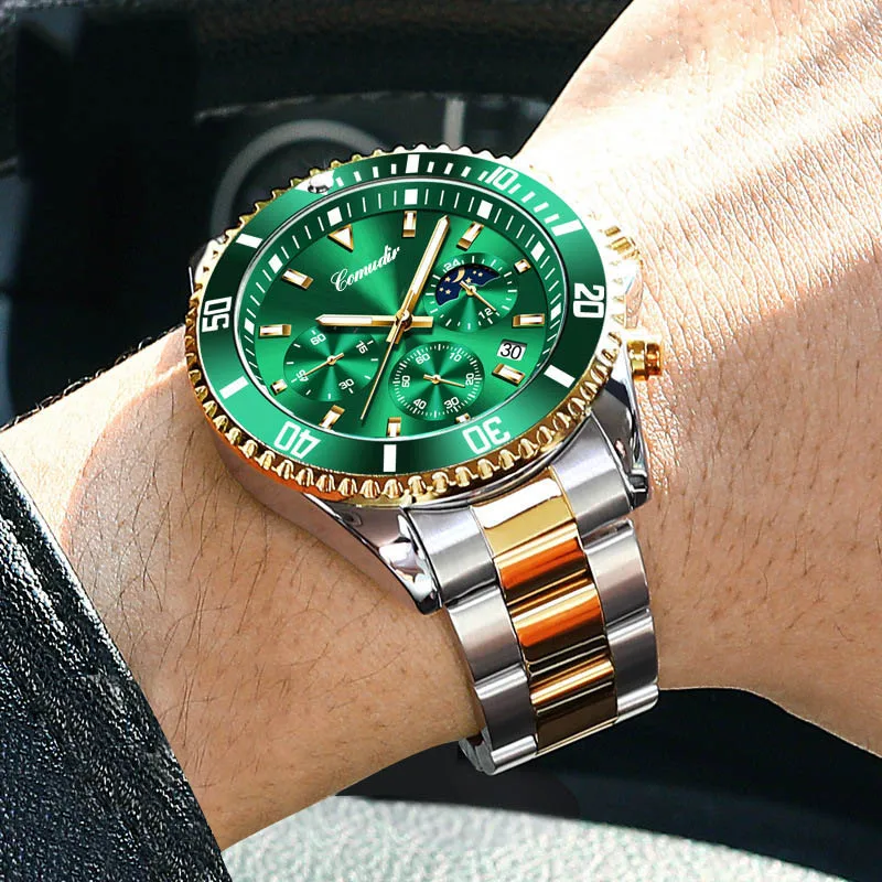 2022 Comudir ponorka chaser nové módne hodinky z nerezovej ocele top značky luxusné tri-oko chronograf svetelný quartz Muži Hodinky Obrázok 1