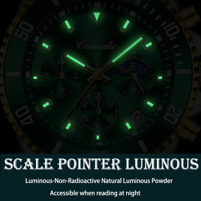 2022 Comudir ponorka chaser nové módne hodinky z nerezovej ocele top značky luxusné tri-oko chronograf svetelný quartz Muži Hodinky Obrázok 3
