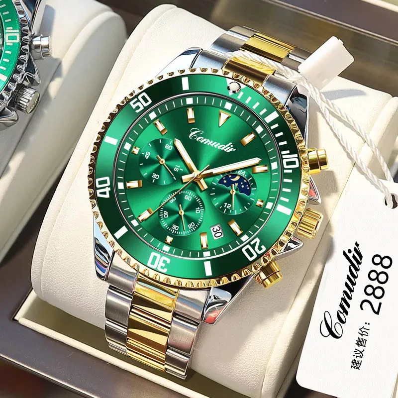 2022 Comudir ponorka chaser nové módne hodinky z nerezovej ocele top značky luxusné tri-oko chronograf svetelný quartz Muži Hodinky Obrázok 5