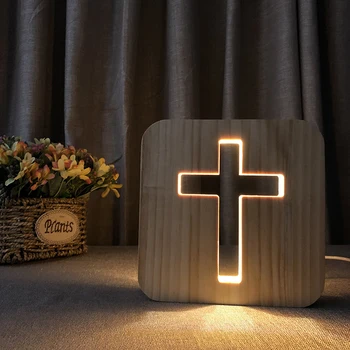 USB 3D LED Dreva Nočné Svetlo jesu kríž christiana 3D Ilúziu Luminaria Lampa Darčeky Pre kresťanské náboženské ortodoxný katolicizmus